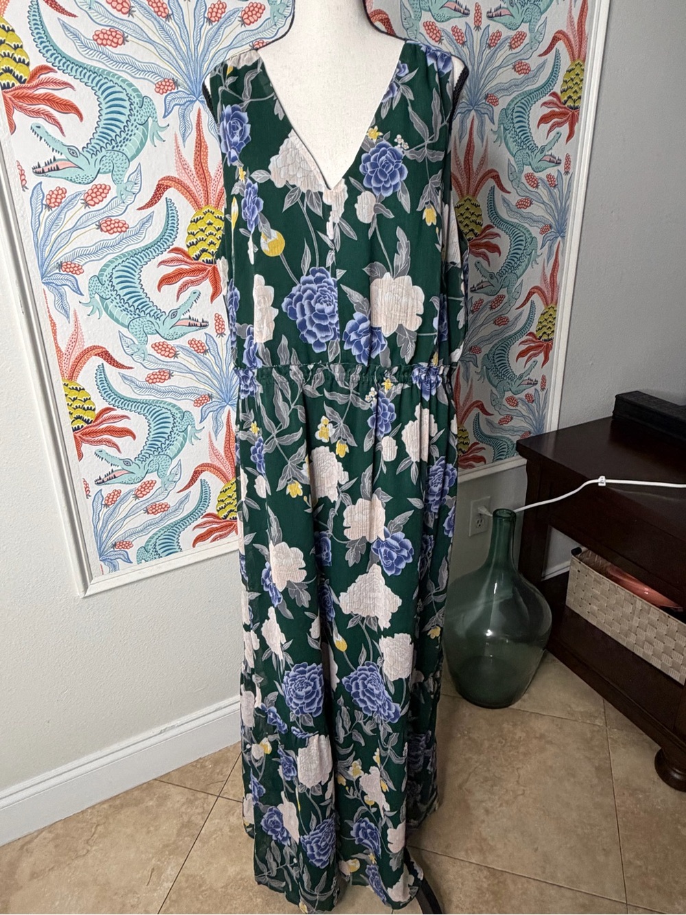 Merona Green Floral Sleeveless Maxi Dress – XXL